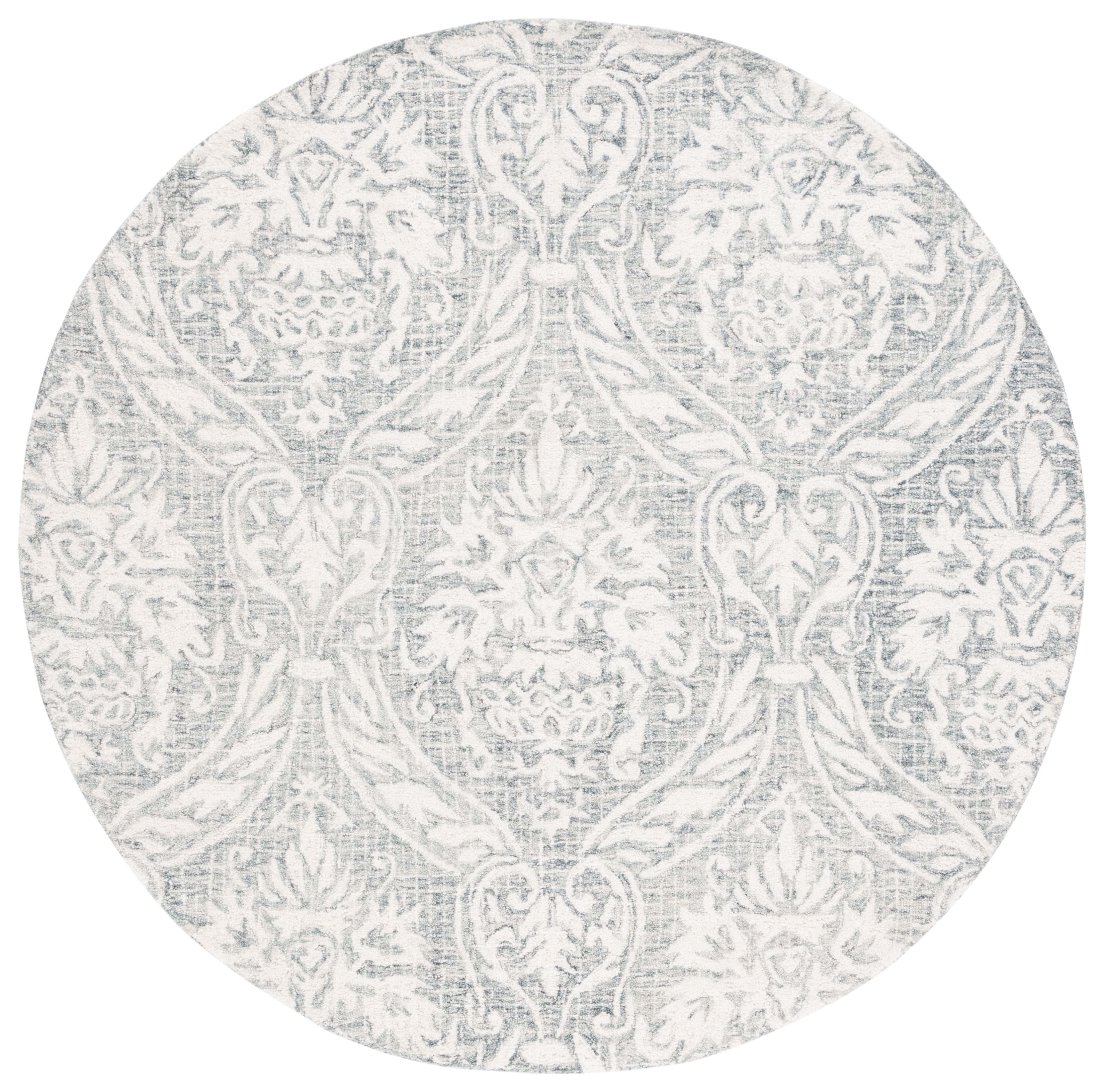 SAFAVIEH Abstract Constantine Damask Wool Area Rug, Ivory/Gray, 6' x 6' Round