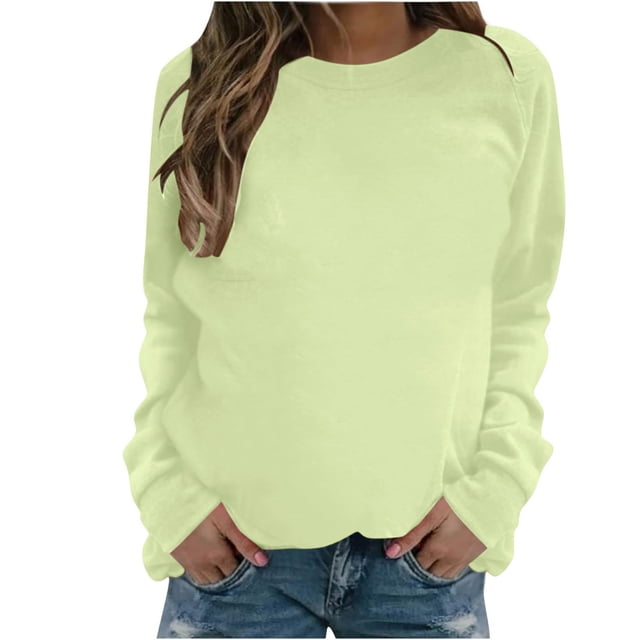 Admvng Chandail en Molleton pour Femmes Décontracté à Manches Longues Col Rond Couleur Unie Coupe Décontractée Mignon Chandail Mode Vêtements Chandail en Molleton Chandail pour Femmes P-2TG