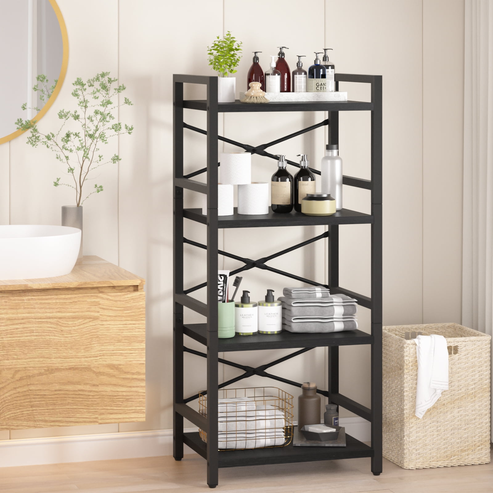 4 Tier Bookcase, Small Bookshelf Storage for Bedroom, Living Room, Office Home, Black