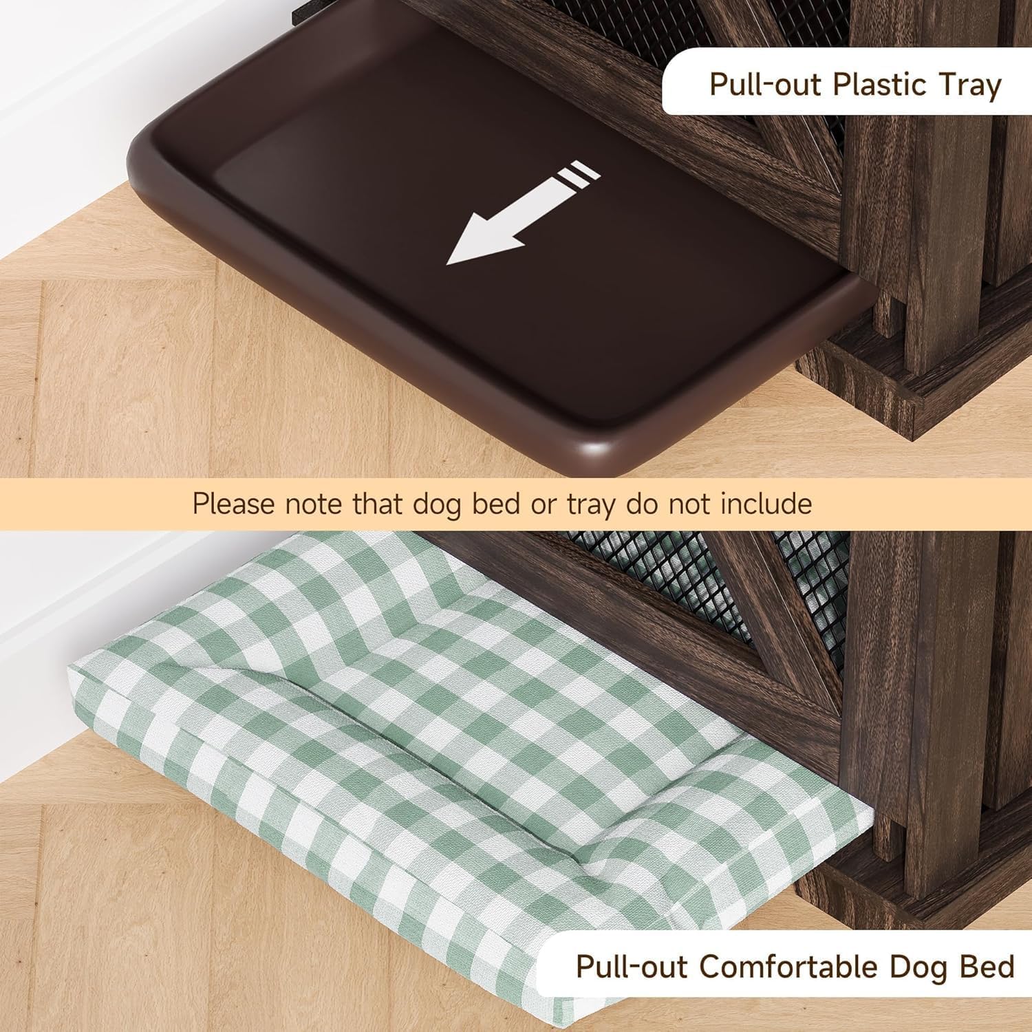 EastVita Heavy Duty Dog Crate Furniture Kennel with Removable Divider for Large Dog, Versatile Dog House with Sliding Door and Storage Cubby for 2 Dogs