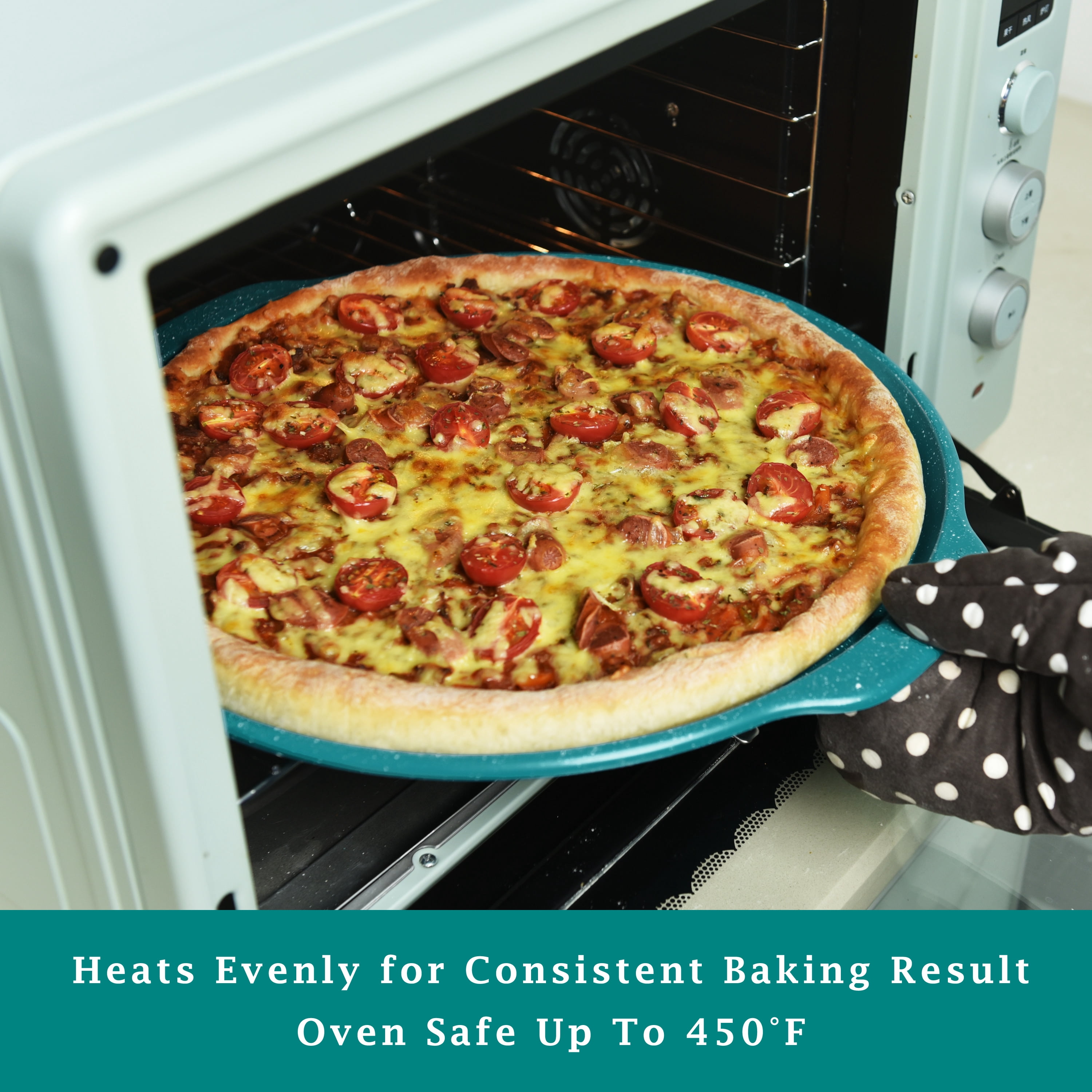 (4 pack) The Pioneer Woman Teal Speckle 16" Nonstick Aluminum Pizza Pan