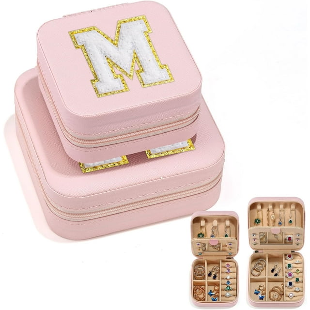 GFDYREE Jewelry Organizer Box, Jewelry Organizer Travel Jewelry Case Ring Organizer Necklace Organizer Earring Organizer Box Jewelry Travel Organizer Small Jewelry Organizer Initial M