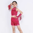 thumbnail image 6 of Mercatoo Kids Girls Sparkly Sequins Latin Outfit Crop Tops Shorts with Gloves 3 Piece Modern Jazz Cha Cha Dance Clothes Set, 6 of 8