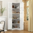 thumbnail image 2 of KULAGAGA Tall L-Shaped Corner Bookshelf with 5 Storage Shelves & 2 Glass Doors, Wooden Display Storage Cabinet for Home Office, Living Room, White, 2 of 7