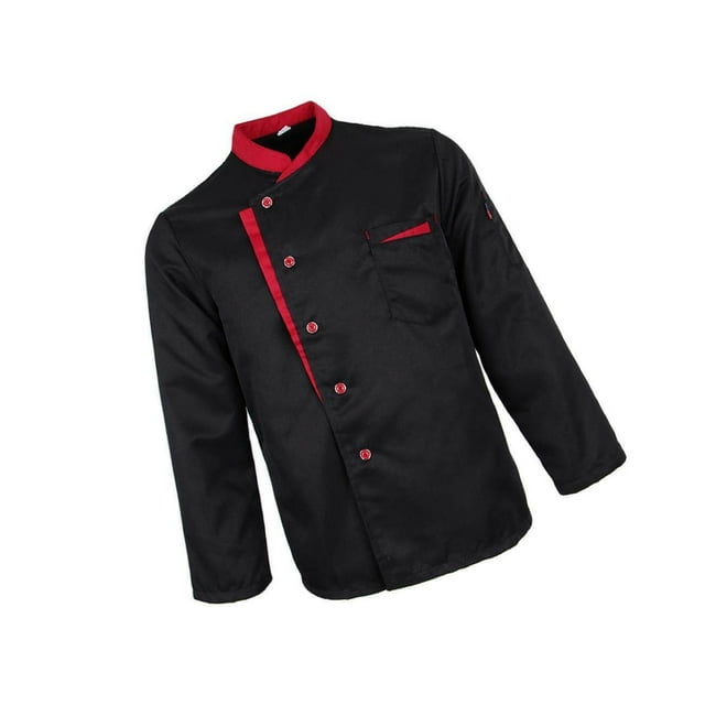 Long Sleeves Chef Jacket Coat Hotel Waiters Kitchen Uniform Tops Black 3XL