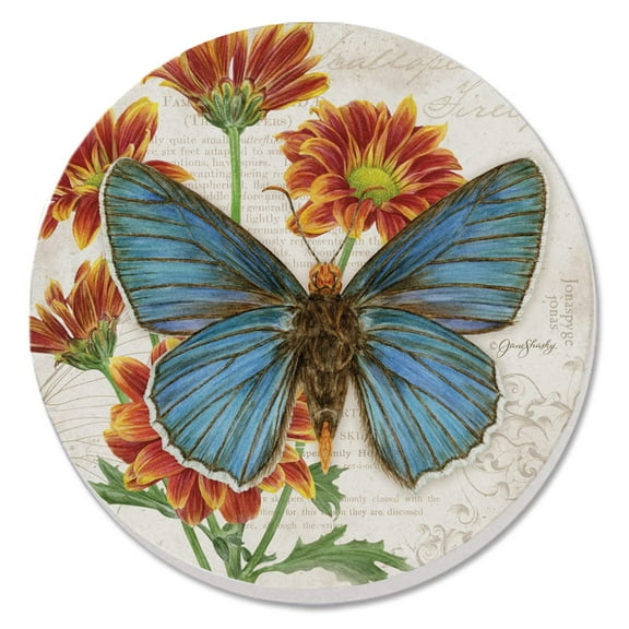 CounterArt "Scallped Edge Firetip Butterfly" Single Round Absorbent Stone Coaster