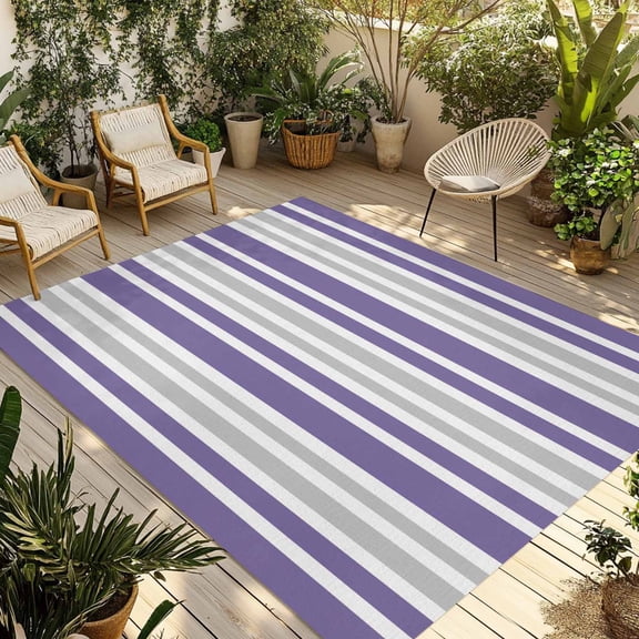 Stripes Outdoor Area Rug 5x8ft Decorative Indoor Outdoor Rug Lavender Purple Grey Patio Area Rug for Porch, Deck, Balcony, Entryway, Camping & RV