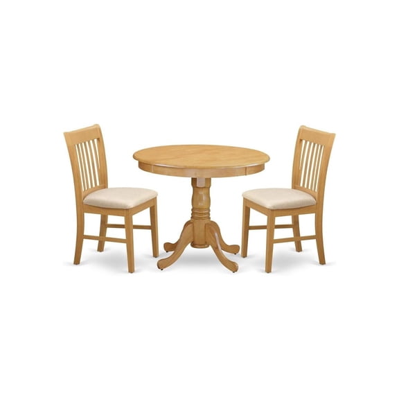 HomeStock 3 Piece Dining Room Set Includes a Round Dining Table with Pedestal and 4 Wood Seat Chairs, 36x36 Inch in Oak