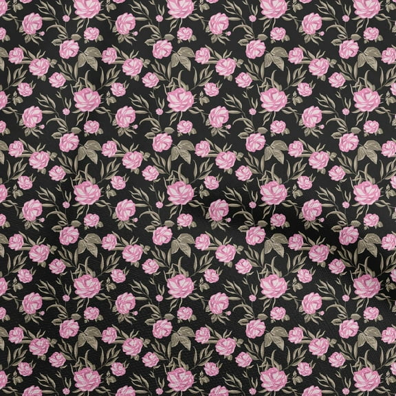 oneOone Polyester Spandex Black Fabric Floral Sewing Material Print Fabric By The Yard 56 Inch Wide