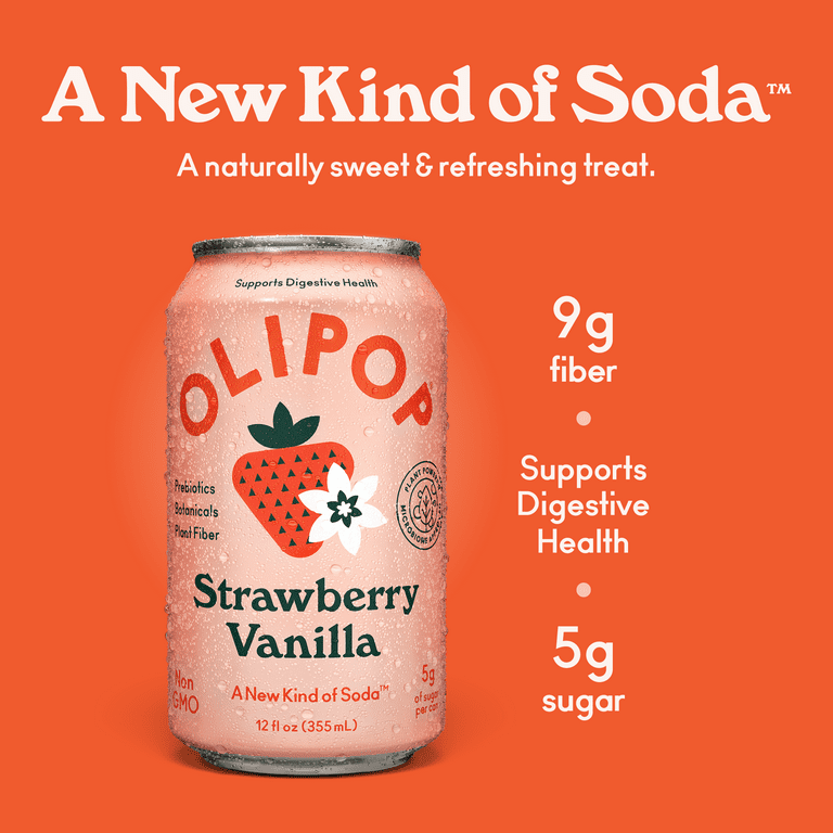 OLIPOP Prebiotic Soda, Strawberry Vanilla, 12 fl oz