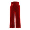 thumbnail image 6 of Women Solid Color Mid Waist Cotton Pants - Loose Straight, Pockets, Golden Velvet, Casual Trousers, 6 of 6