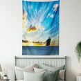 thumbnail image 4 of Nautical Decor Tapestry, Scenic Dreamy Sky View with Big Commercial Ship in the Ocean Urban Harbor Decor, Wall Hanging for Bedroom Living Room Dorm Decor, 60W X 80L Inches, Blue, by Ambesonne, 4 of 5