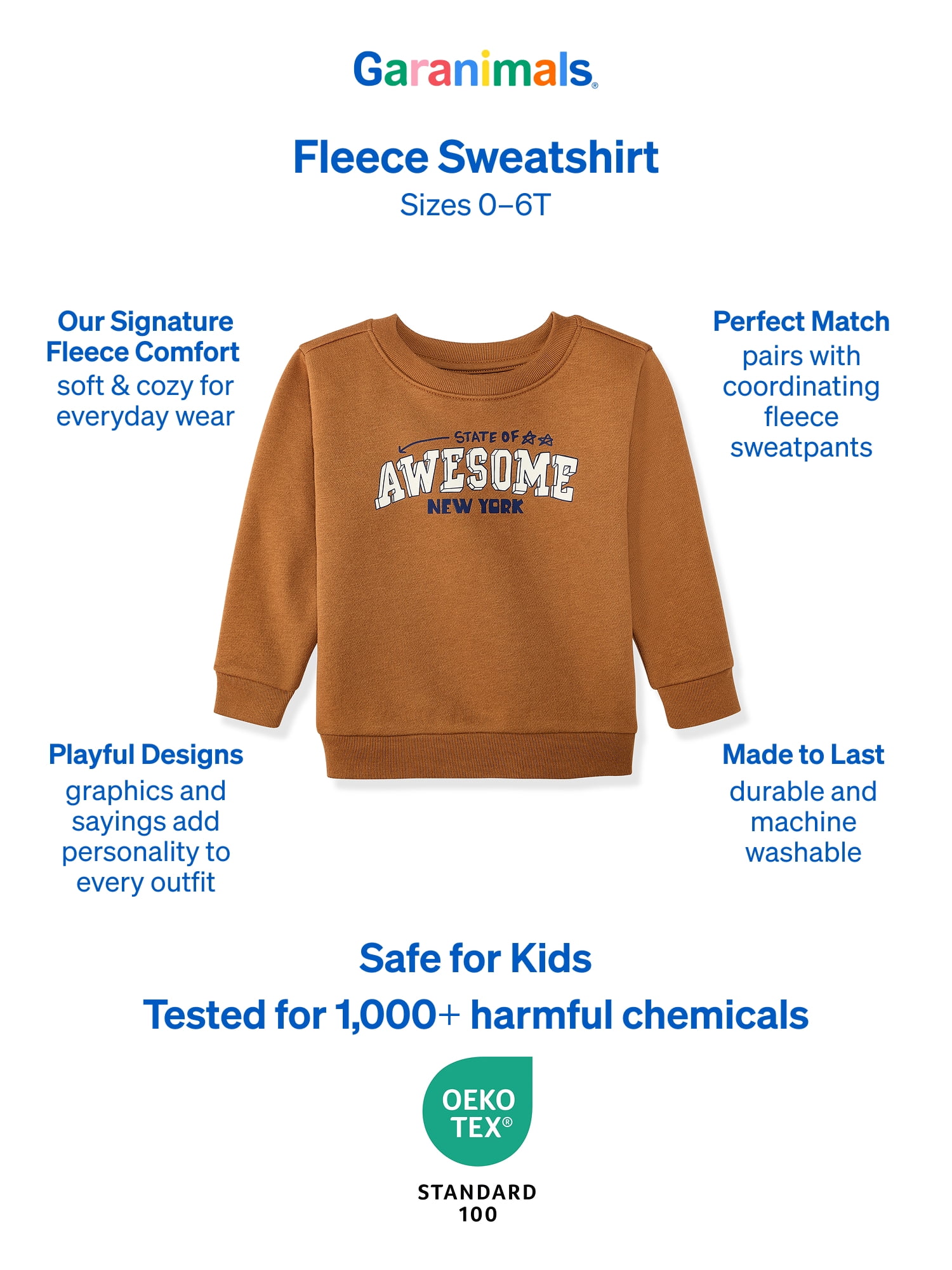 Garanimals Baby & Toddler Boys Graphic Fleece Crewneck Sweatshirt, Sizes 0-6T