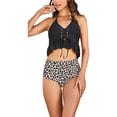 thumbnail image 1 of Mujer 2 Piezas Halter Bikini Lazo Delantero Volantes Dobladillo Top Triángulo Panty para Playa Piscina Tipo 3 XXL, 1 of 6