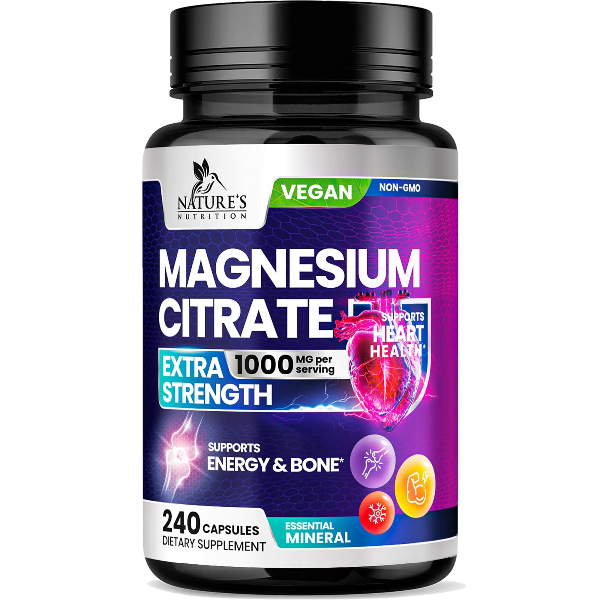 Magnesium Citrate 1000mg Per Serving - 3X Strength Magnesium Supplement for Bone, Muscle, Heart, Natural Sleep Support for Men & Women, Vegan Mag Mineral Pills, Non-GMO, Bottled in USA - 240 Capsules