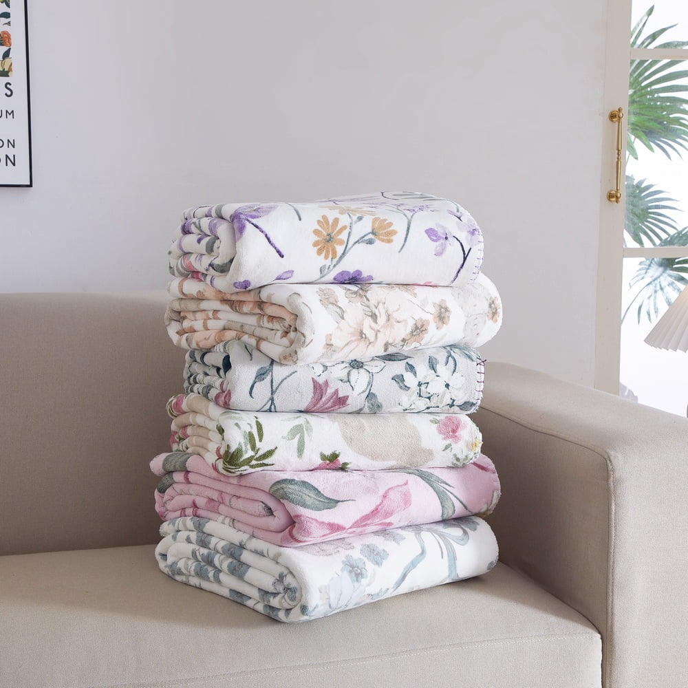 Bloom & Bunny Easter Printed Lush Plush Throw, Vida Floral Dragonfly Lilac, 50" x 60"
