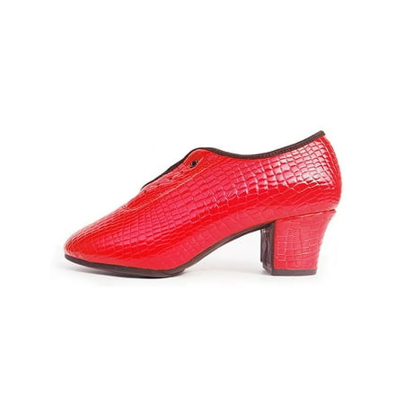 

SIMANLAN Women Non-Slip Ballroom Dance Shoe Comfort Solid Oxfords Prom Slip Resistant Low Top 5 cm Heel Red Rubber Sole 4.5