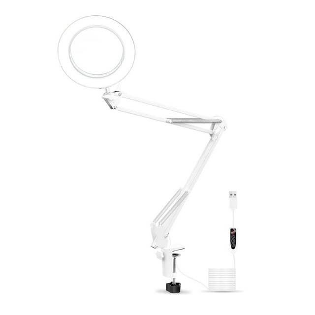 Graflsoa 5X LED Magnifying Desk Lamp with Adjustable Arm for Precision Tasks - Reading, Jewelry Making, Welding - 33cm Extendable Holder, White or Black Options