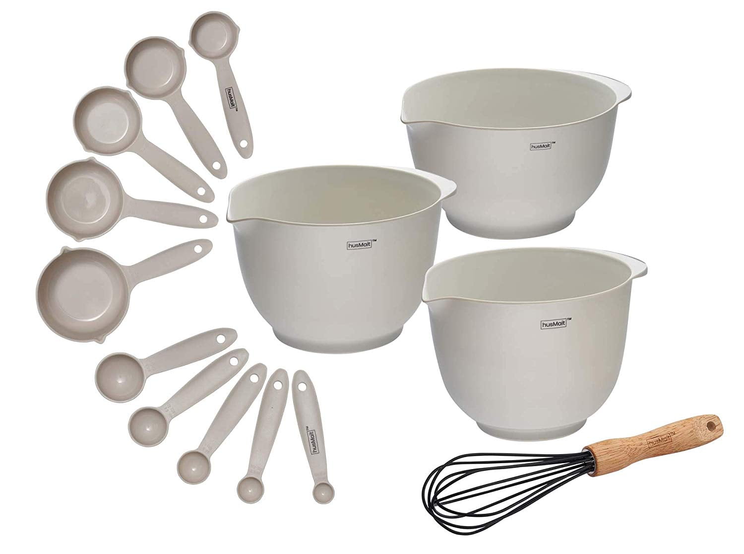husMait Bakeware 14 Piece Set (Mixing Bowls + Measuring Cups & Spoons