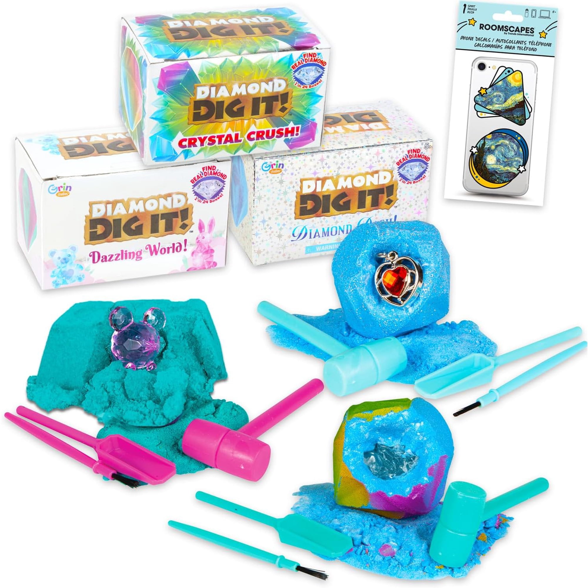 Diamond Digging Kit for Kids - Bundle with 3 GS Diamond Excavation Mining Kits Including Mystery Gemstones, Crystals, and Tools for Kids, Boys, Girls | STEM Digging Toy Set