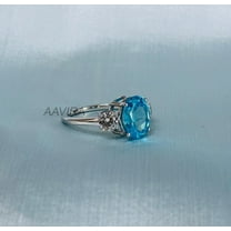 Blue Topaz Oval Ring, Oval Cut Blue Engagement Ring, Three Stone Engagement Ring, Diamond Ring For Women's, November Birthstone, Womens Gift