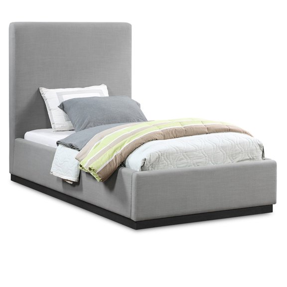 Meridian Furniture Alfie Grey Linen Textured Fabric Twin Bed