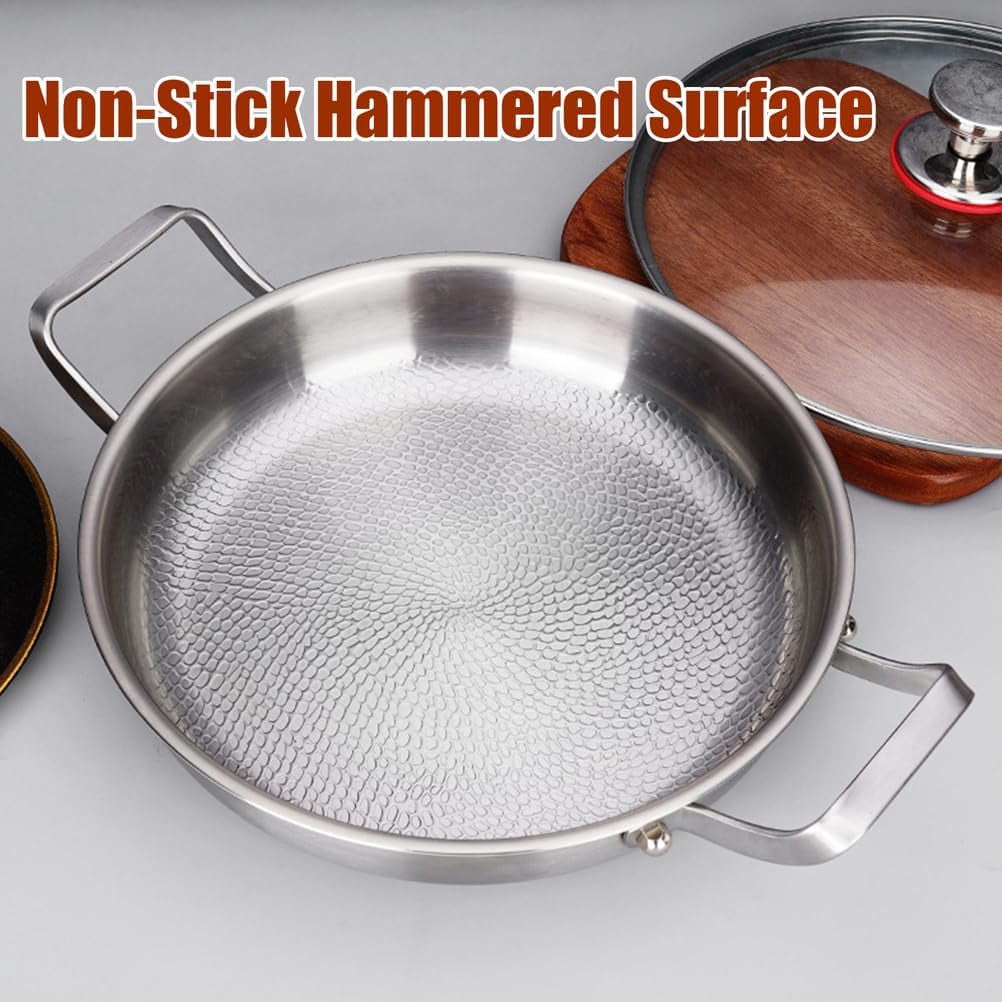 Hammered Pan 11 Inch Double Handle Non Stick Frying Pan with Lid Ultra  Scratch Resistant Even Heating Compatible All Cooktops