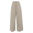 thumbnail image 5 of Pxiakgy Wide Leg Pants Linen Womens Daily Elastic Waist Pockets Straight Solid Color Casual Pants Loose Long Trousers Summer Loose Palazzo Pants High Waisted Lounge Beach Casual Trousers Khaki M, 5 of 6