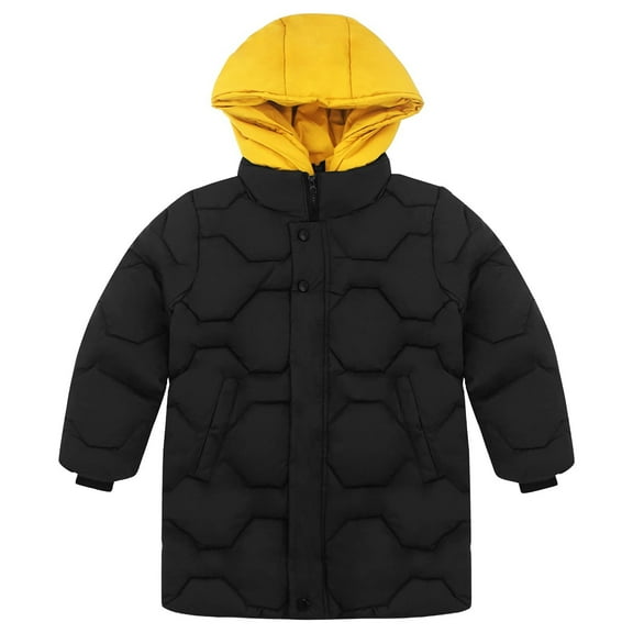 Mercatoo Windproof Warm Winter Coat for Boys Zip Up Button Quilted Padded Long Puffer Jacket Teen Cold Weather Proof Outerwear