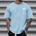 thumbnail image 4 of DeHolifer Mens T-Shirt Plus Size Graphic Short Sleeve Loose Tee Crewneck Palm Tree Summer Shirts Light Blue 2XL, 4 of 4