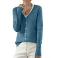 thumbnail image 2 of Stichou Women's Long Sleeve Thin Lightweight Button Cardigan Sweaters for Women Dressy Spring Fall Summer Cardigan Blue M, 2 of 5