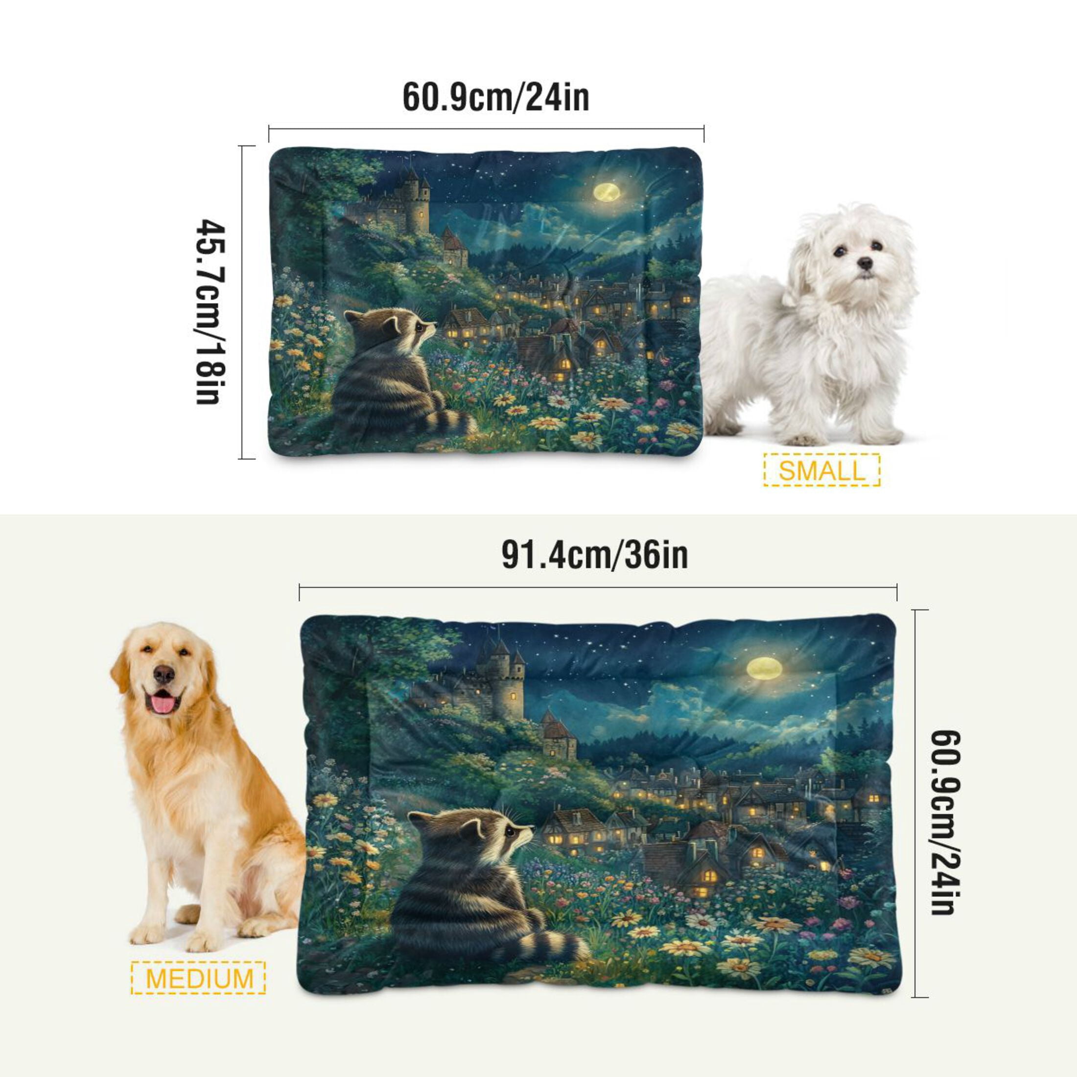 Qxltty Raccoon Journey Ped Pad Wear-resistant and Hard to Bite Through Sleeping Pad for Small Medium Large Dogs Winter Pet Bed 36×24in
