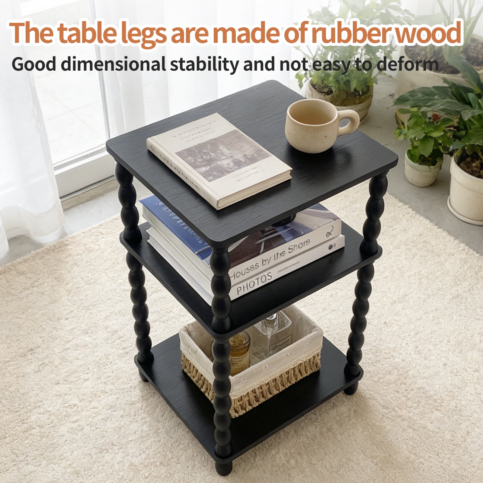 Wooden Side Table, Small End Table with Storage Shelf,  Bedside Coffee Table Night Stand for Living Room, Bedroom, Office and Small Spaces oak Black Rustic Brown