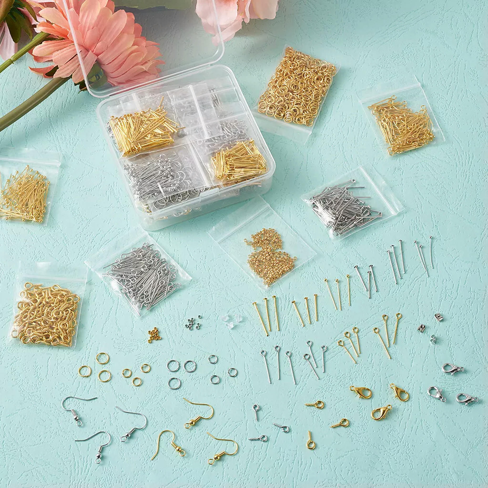U8MO 1 Set DIY Jewelry Sets With 60pcs Earring Hooks 200x Ear Nuts 1000xJump Rings