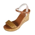 thumbnail image 5 of Rokment Womens Metallic Braided Platform Wedge Dressy Sandals Beach Boho Casual Leather Faux Wooden Chunky High Heel Ankle Strap Dress Pumps for Woman Summer C Size 7, 5 of 6