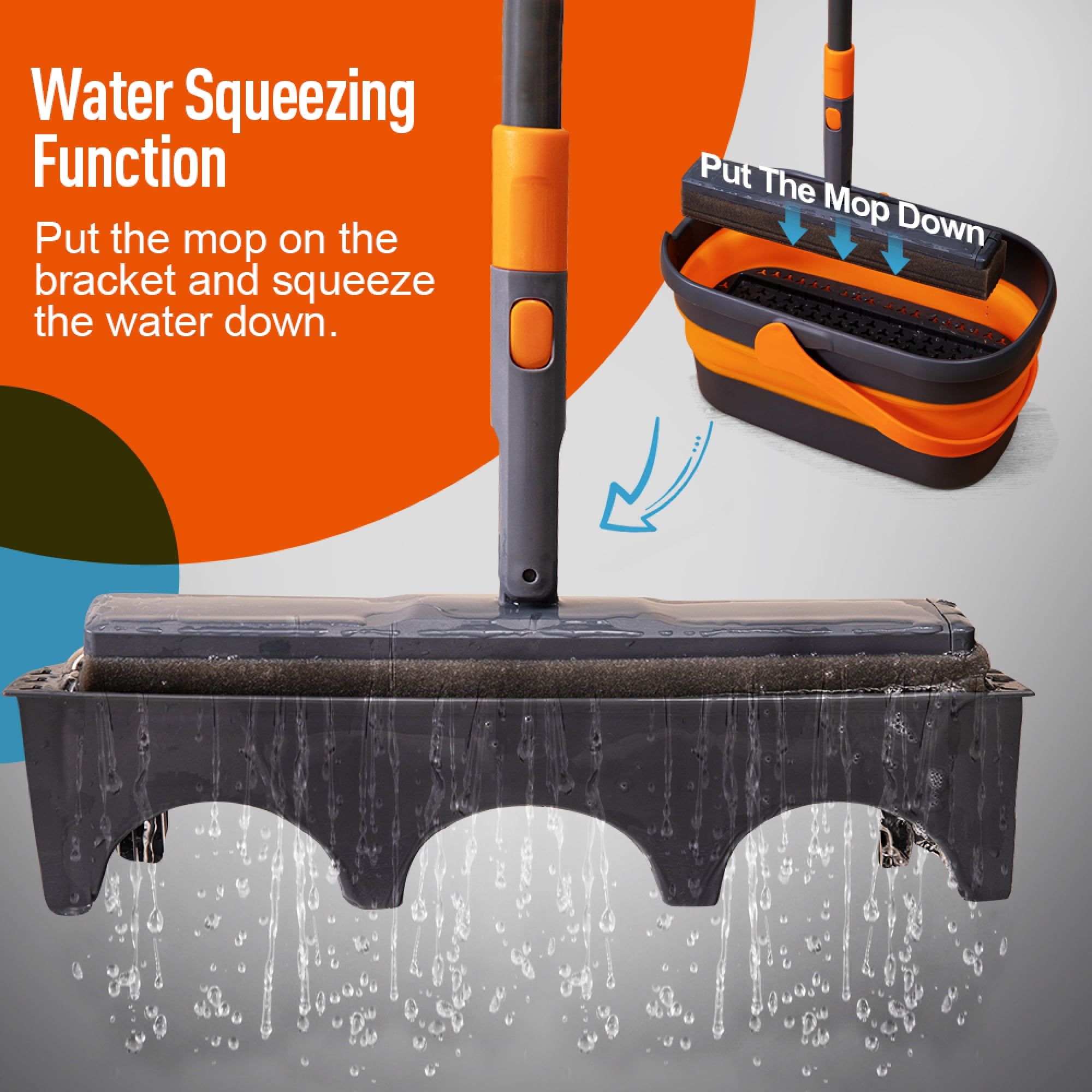 Sponge Mop Kit and Collapsible Bucket Mop and Bucket for Floor Cleaning Hands Free Home Floor Cleaning