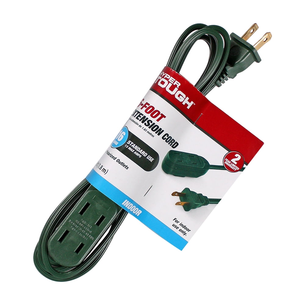 Hyper Tough 6FT 16AWG 2 Prong Green Indoor Household Extension Cord