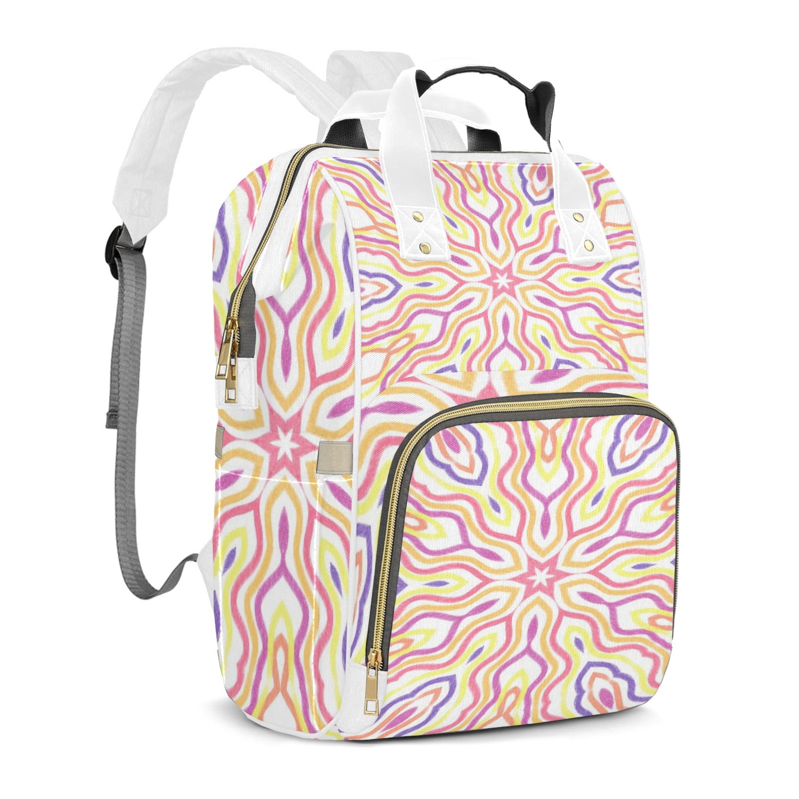 Abstract Kaleidoscope Diaper Backpack – Large Capacity, Insulated Baby Bottle Pocket, Multifunctional Mommy Bag for Boys & Girls