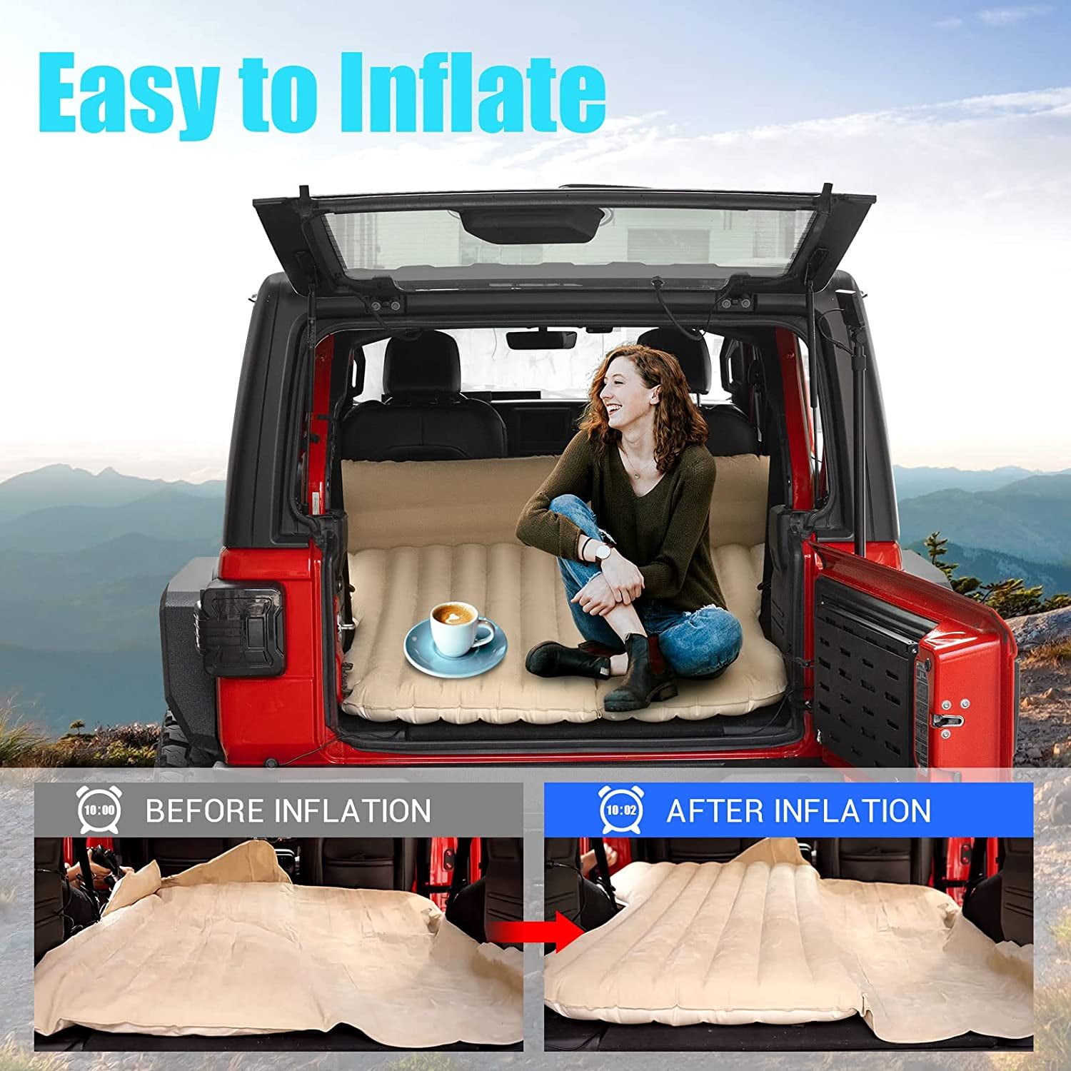 FSROLTPI Air Bed Heavy Duty Weight Capacity, Car Air Mattress Back Seat,  Sleeping Pad Backpacking Ultralight Insulated for Jeep Wrangler JK JL  Unlimited 4 Door SUV Air Mattress, Thick  