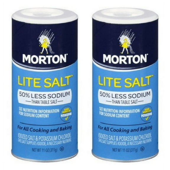 Morton Lite Salt, With Half The Sodium Of Table Salt, 11 oz (2pack)
