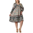 thumbnail image 2 of DARING DIVA Plus Size Casual Boho Floral V Neck 3/4 Sleeve Dress 4X Blue Pink, 2 of 6