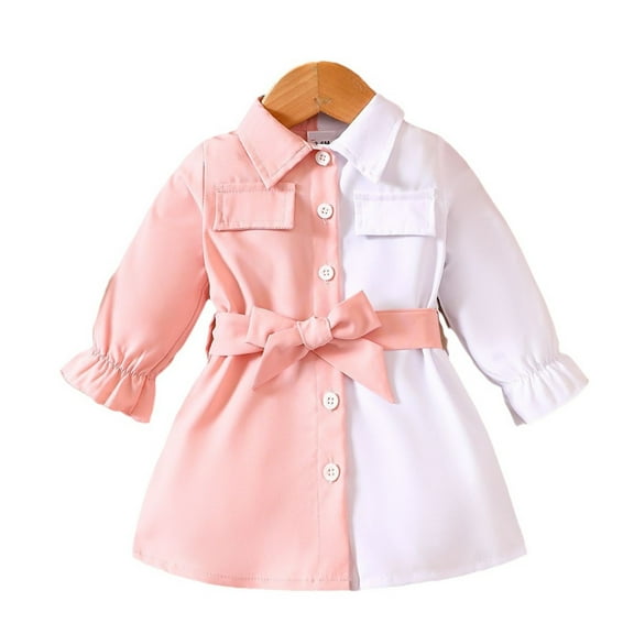 Sngxgn Girls Dresses Solid Color Tie Back Long Sleeve Ruffle Hem Casual Elegant Little Girl Dresses(Pink,9)
