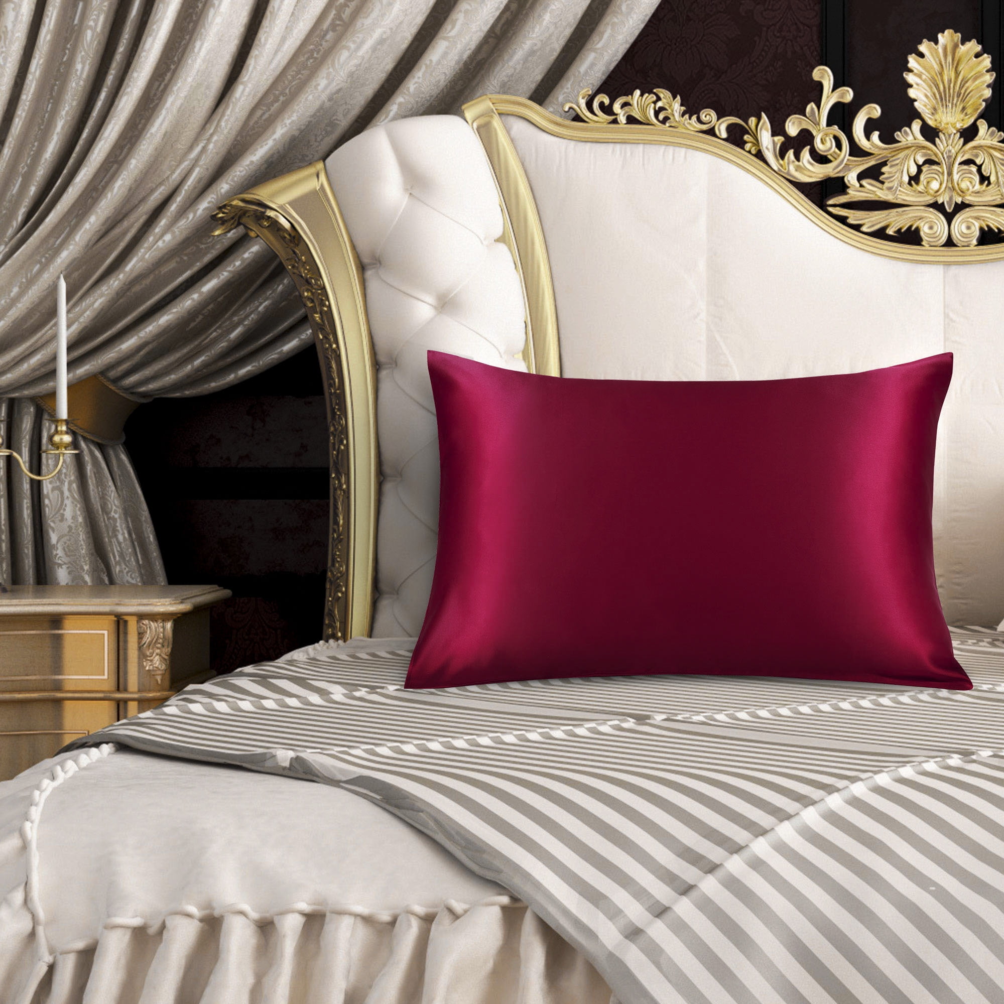 Unique Bargains 19 Momme Silk Pillowcase with Zipper 1 Pc Burgundy 20" x 30"