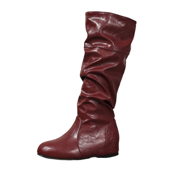 Ahabrexf Women's Faux Leather Knee High Boots - Flat Sole Slouchy Winter Boots with Chunky Sole for Casual Daily Wear - Comfortable Long Boots