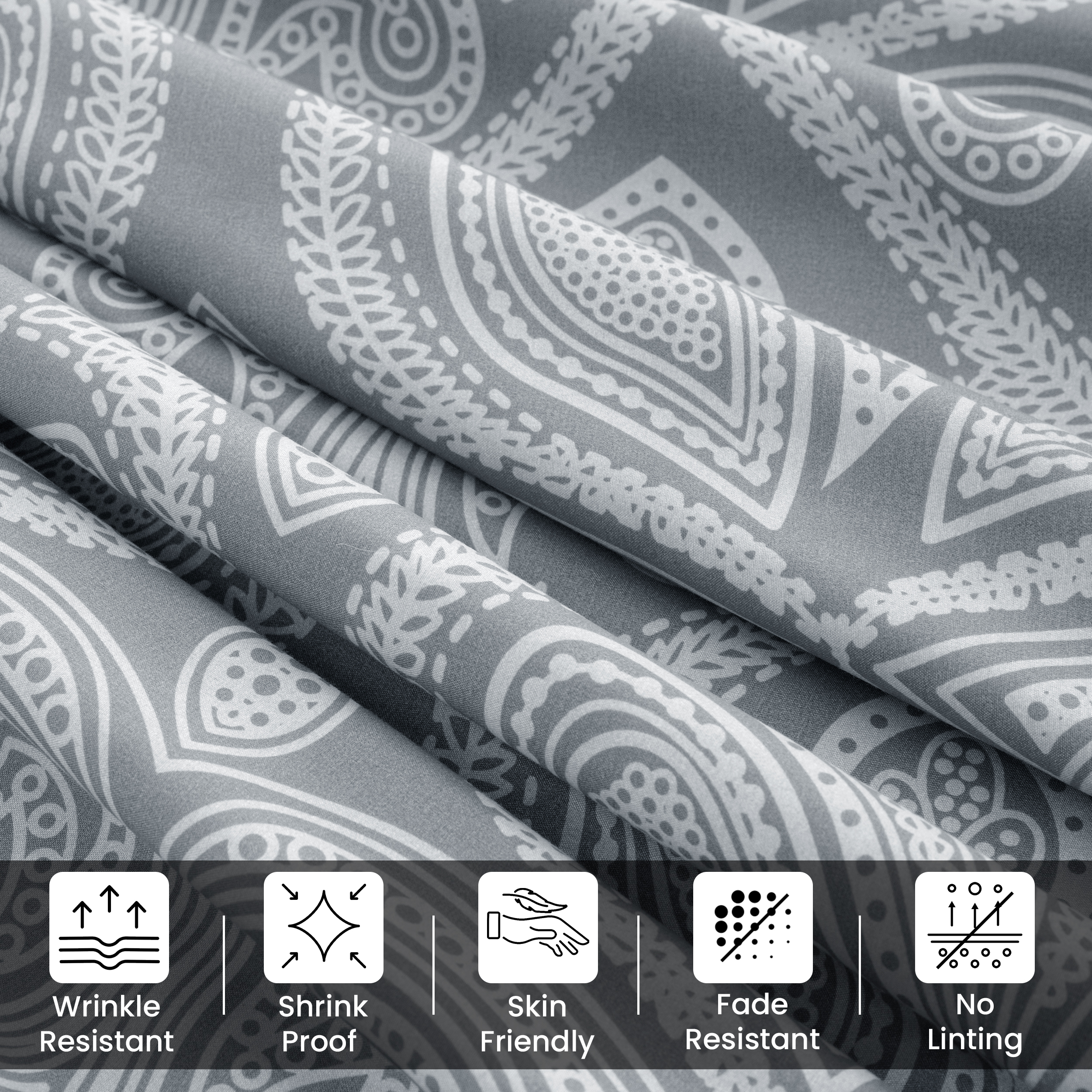 Lux Decor Collection Queen Sheet Set, 6-Piece Paisley, Grey photo 5