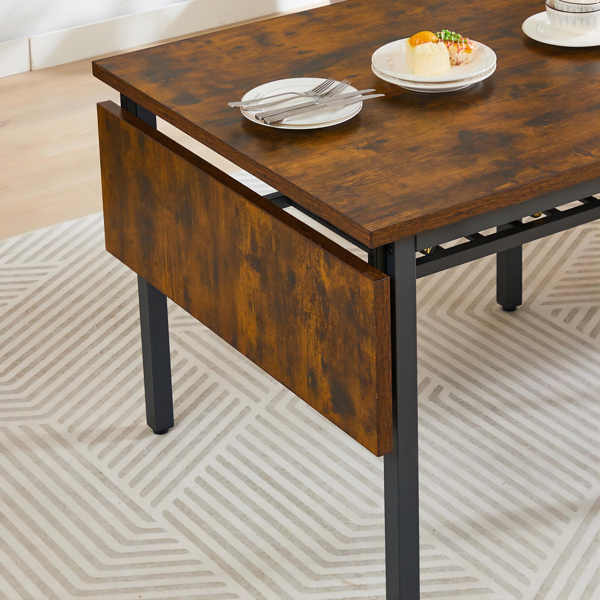 DEALTOPS 63.2'' x 35.5'' Folding Dining Table, 1.2 inches thick table top, Perfect for Dining Room, Living Room-Brown