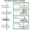 thumbnail image 3 of Corner Shower Caddy Tension Pole, 4-Tier Rustproof Shower Shelves for Bathtub Shampoo Storage, 51-121 Inch Adjustable Shower Tension Rod Organizer, Silver, 3 of 18