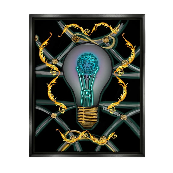 Stupell Industries Abstract Fashion Brand Lightbulb Beauty & Fashion Painting Black Floater Framed Canvas Art Print Wall Art, 17 x 21