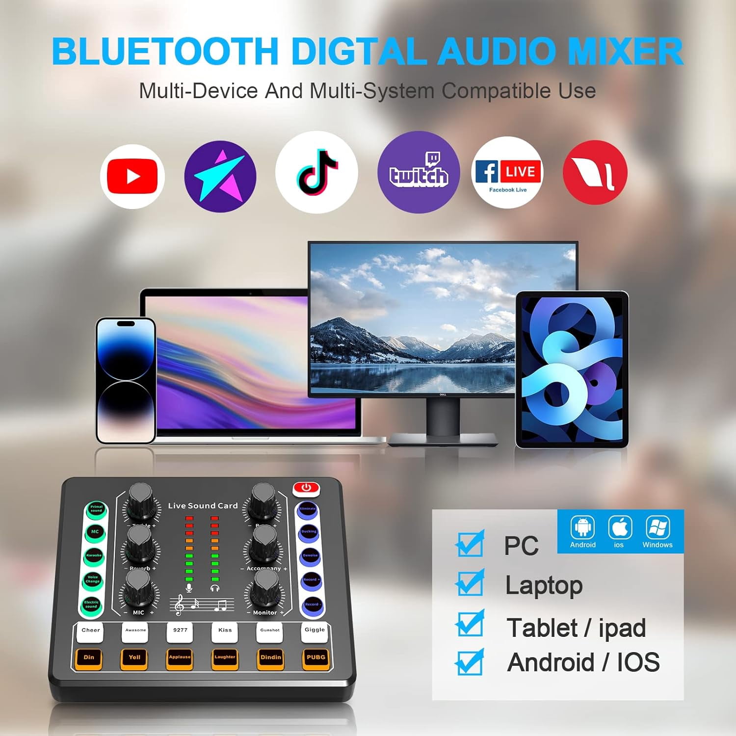 Podcast Equipment Bundle,Live Sound Card Kit,Audio Mixer with BM-800 Condenser Microphone,XLR Microphone Interface,Podcast Microphone Bundle for Laptop,Computer,Vlog,Living Broadcast,Live Streaming