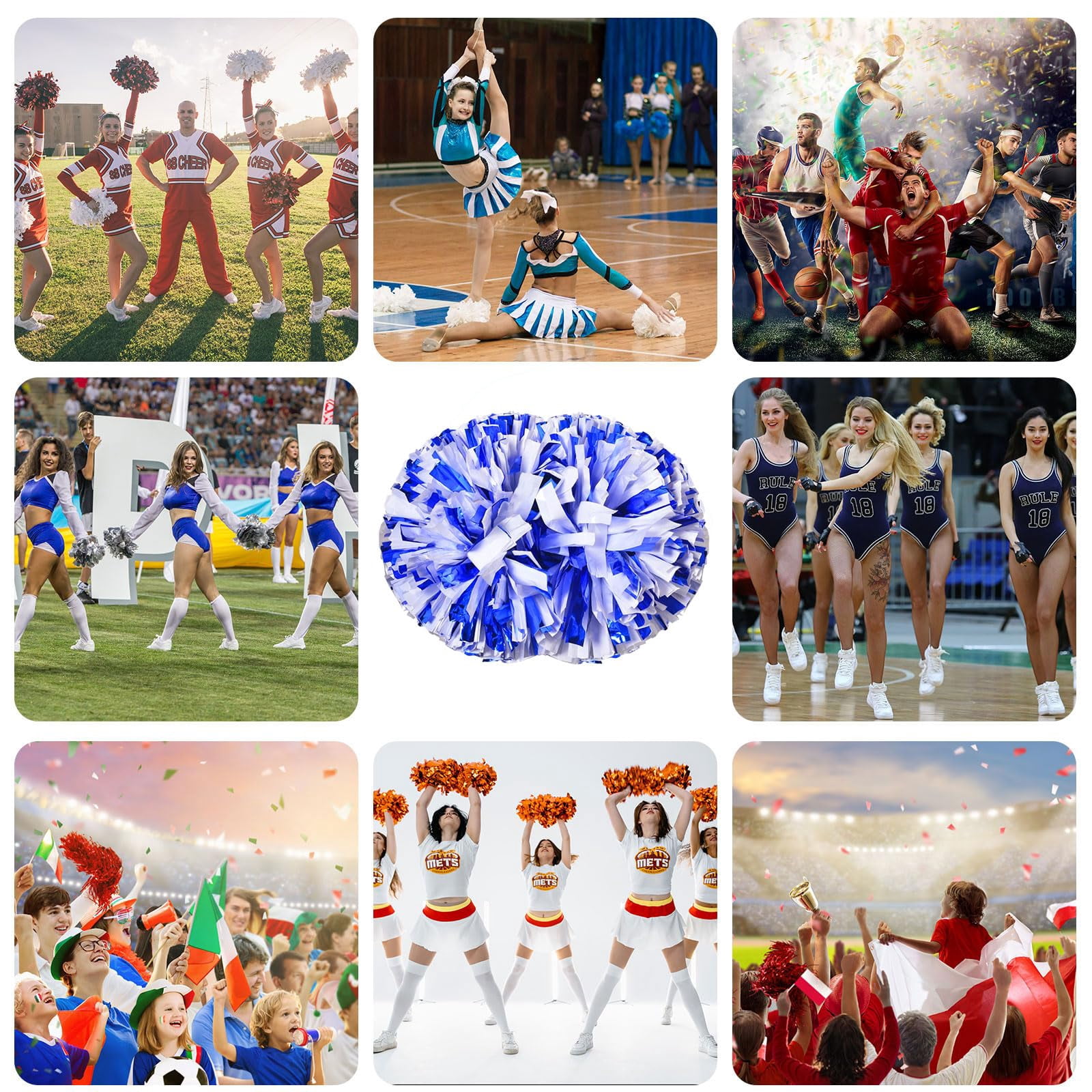 8 Pcs Cheerleading poms,pom poms Cheerleading with Handle Style Cheer Pom Pomsfor Dance, Matches, Team Spirit Sports